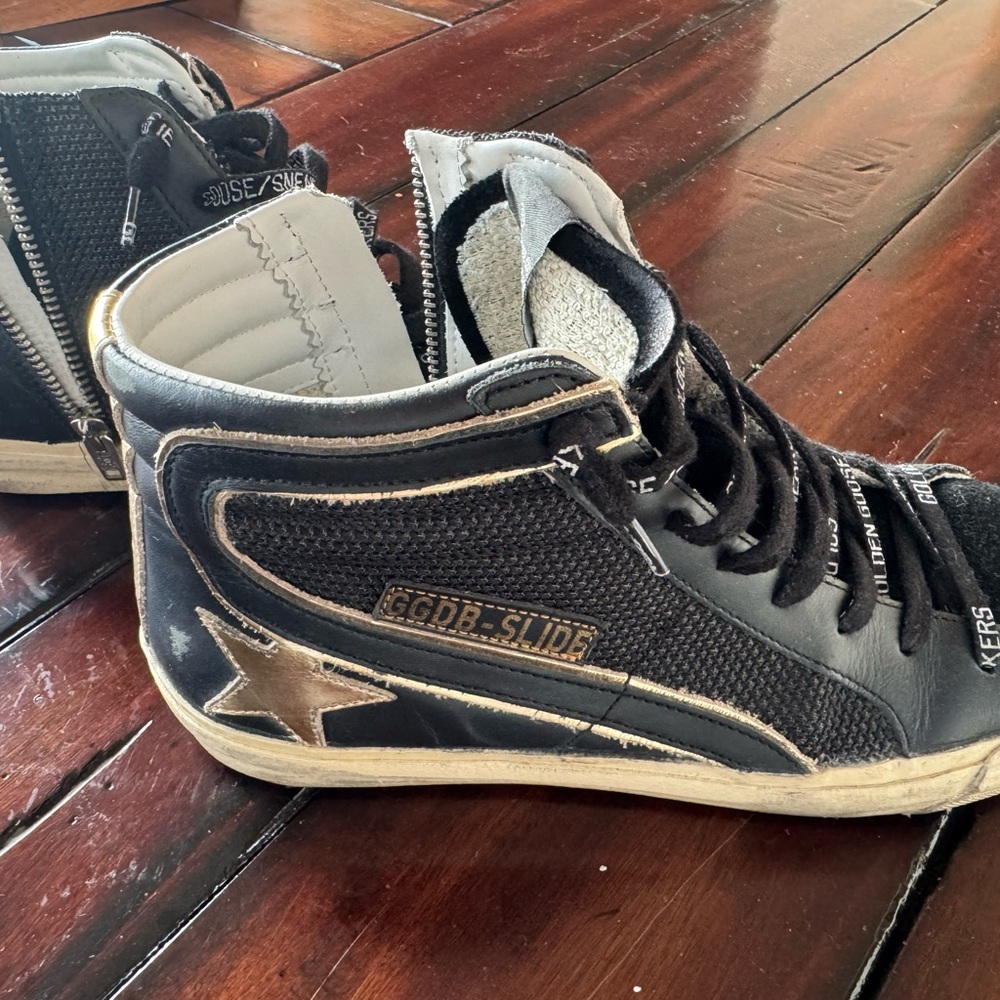 Golden Goose Gold and Black High-Top Sneakers - Picture 3 of 7